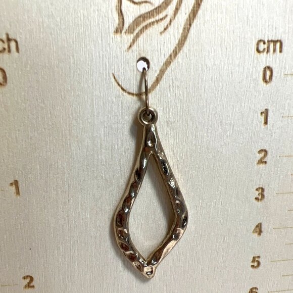 Gold-Toned Hammered Teardrop 2" Dangle Drop Fishhook Earrings Gently Lightweight - Picture 5 of 5